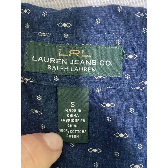 Lauren Ralph Lauren Women’s King Sleeve Ruffle Blouse 100% Cotton Navy Sz Small - Picture 7 of 9